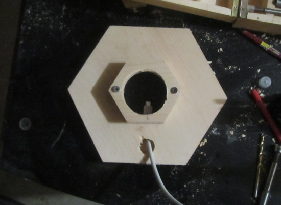 An additional hole added for the birdhouse camera wire because the Dropcam wire is a heavy gauge
