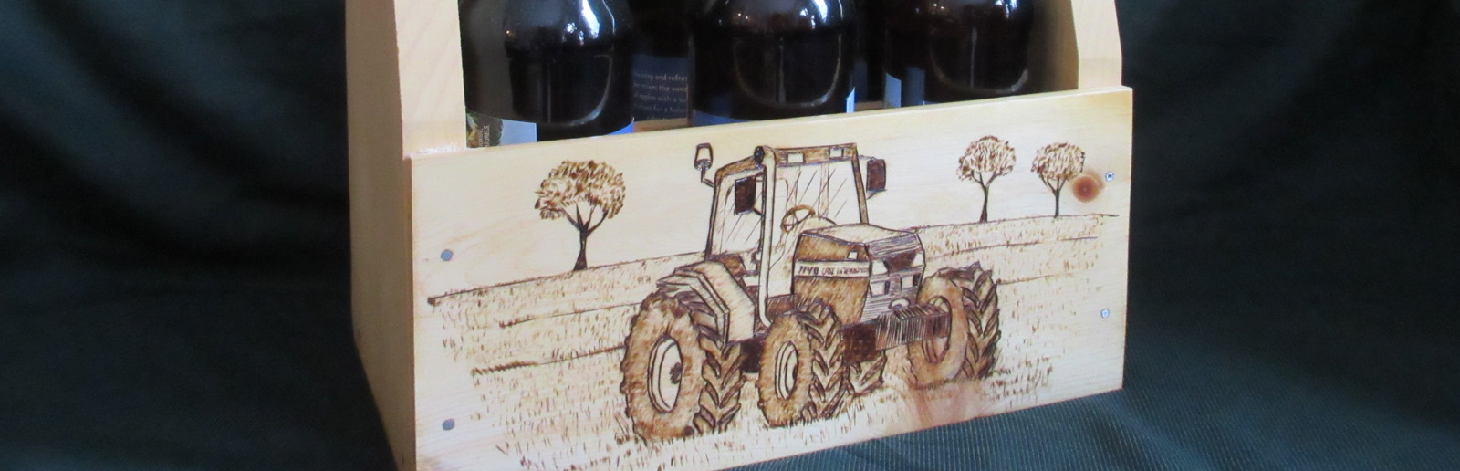Tractor Pyrography on Bottle Carrier custom work